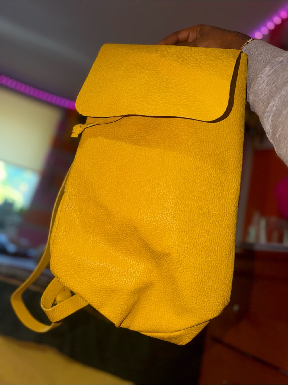 Zara Yellow Pebbled Leather Backpack